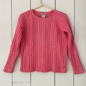 LL Bean VTG Y2K Fisherman Cable Knit Sweater Sz M Pink Tennis Preppy Academia